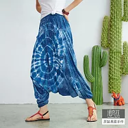 【潘克拉】藍染圓圈波紋鬆緊腰縲縈飛鼠褲 TM1314  FREE 藍色