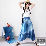 【潘克拉】藍染紮綁紋鬆緊腰縲縈飛鼠褲 TM1316  FREE 藍色