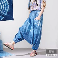 【潘克拉】藍染紮綁紋鬆緊腰縲縈飛鼠褲 TM1317  FREE 藍色