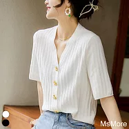 【MsMore】 溫柔又俐落法式短袖V領星星扣針織上衣# 112787 FREE 白色