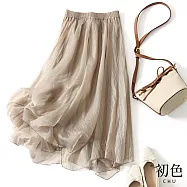 【初色】文藝高腰不規則下擺抓皺A字裙-共3色-62240(M-2XL可選) L 卡其色