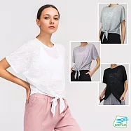 【BODYAIR嚴選】斕紋寬幅綁腰罩衫上衣(瑜珈.慢跑.運動.健身.透氣.舞蹈.運動服) L 白