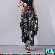 潘克拉 | 泰國曼陀羅花布半鬆緊手工織口袋中性款燈籠褲 TM1361 FREE 黑色