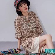 潘克拉 | 泰國大象棋盤格紋寬版夏季棉質上衣 TM1261 FREE 卡其色