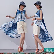 潘克拉 | 藍染前短後長下擺飄逸夏季縲縈上衣 TM1386 FREE 藍色