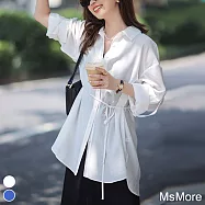 【MsMore】 克萊因品味長袖襯衫罩衫# 113361 XL 白色