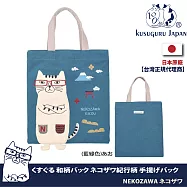 【Kusuguru Japan】日本眼鏡貓NEKOZAWA貓澤系列日式和柄雜誌包 -富士山款(藍綠色)