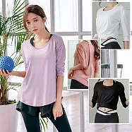 【BODYAIR嚴選】寬版挖背紗罩衫七分袖上衣(瑜珈.慢跑.運動.健身.透氣.舞蹈.運動服) L 白