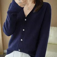 【ACheter】 春秋針織開衫寬鬆薄款V領中長版百搭外套上衣 # 113767 FREE 藏青