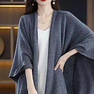 【ACheter】 羊絨感披肩v領寬鬆氣質時尚薄款針織開衫披風斗篷外套 # 113901 FREE 深灰