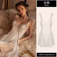【唯蜜色】網紅爆款性感純美風小飛袖蕾絲露背女用睡裙 白色