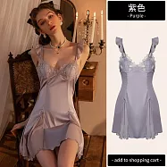 【唯蜜色】網紅爆款性感純美風小飛袖蕾絲露背女用睡裙 紫色