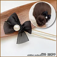 『坂井.亞希子』典雅網紗珍珠蝴蝶結造型髮簪 -黑色