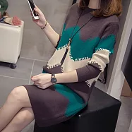 【MsMore】 秋冬韓版百搭寬鬆大碼加厚針織套頭毛衣長版上衣 # 114156 FREE 綠色