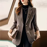 【MsMore】 高級感名媛氣質千鳥格長袖百搭西裝中長版外套# 114219 2XL 灰色