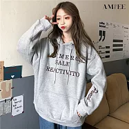 【AMIEE】英文刺繡款百搭簡約帽T(KDT-094) L 灰色