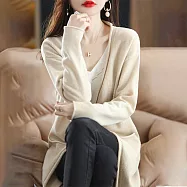 【ACheter】 秋冬新款披肩大V針織無扣外搭慵懶毛衣長版外套上衣# 114210 FREE 米色