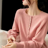 【ACheter】 洋氣亨利領優雅羊絨感圓領長袖針織套頭衫寬鬆短版上衣 # 114304 FREE 粉紅色