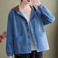 【ACheter】 復古秋季棒球服長袖寬鬆大碼休閒短款上衣連帽外套 # 114314 L 藍色