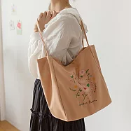 E.City_大容量圖騰花朵帆布提袋 粉