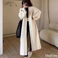 【MsMore】 歐洲站秋裝森女韓版chic寬鬆時髦過膝長袖針織開衫馬海毛毛衣長版外套# 114251 FREE 白色