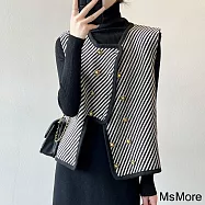 【MsMore】 歐洲百貨條紋雙排扣小香風背心針織中長百搭外套# 114467 FREE 條紋