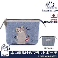 【Kusuguru Japan】日本眼鏡貓 零錢包 分層雙袋拉鍊小物收納袋 NEKOZAWA貓澤系列 -藍色