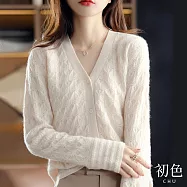 【初色】V領毛絨開衫針織毛衣上衣外套-共4色-64508(F可選) F 米色
