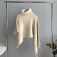 【MsMore】 圍巾高領韓版斗篷披肩外搭針織保暖圍脖不規則針織毛衣上衣# 114748 FREE 杏色