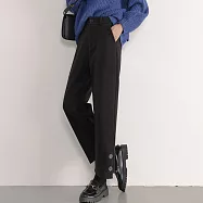 【MsMore】 九分氣質直筒褲高腰顯瘦時尚休閒寬鬆小腳鈕扣百搭長褲# 114782 2XL 黑色