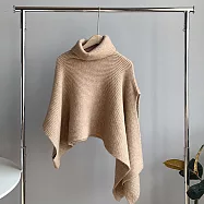 【MsMore】 圍巾高領韓版斗篷披肩外搭針織保暖圍脖不規則針織毛衣上衣# 114748 FREE 卡其