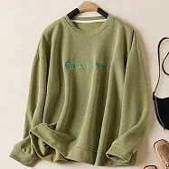 【ACheter】 新款加絨加厚T恤圓領套頭長袖大碼寬鬆刺繡短版上衣# 114633 2XL 綠色