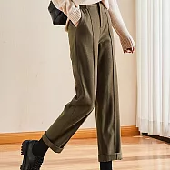 【MsMore】 貴族溫暖厚款直筒褲立體線超瘦休閒時尚毛呢中腰九分長褲# 114773 M 橄欖綠