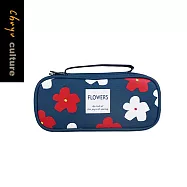 珠友 PB-60657 雙層上翻筆袋/手提文具盒/多層筆袋/多功能大容量/雙向拉鍊包/收納包/收納盒/學生鉛筆盒 04紅白花/深藍