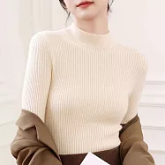 【ACheter】 溫柔半高領毛衣修身加厚百搭長袖針織衫純色緊身內搭短版上衣# 114777 FREE 杏色