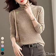 【ACheter】 高領毛衣加厚針織衫長袖內搭純色百搭修身短版上衣# 115049 FREE 卡其