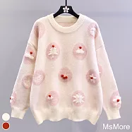 【MsMore】 小清新耶誕節毛衣寬鬆時髦圓領長袖紅色過年上衣# 115382 FREE 白色
