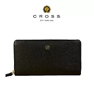【CROSS】台灣總經銷 限量1折 頂級小牛皮防刮十字紋拉鍊長夾 奧莉薇系列 全新專櫃展示品 黑色