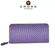 【CROSS】台灣總經銷 限量1折 頂級小牛皮編織紋拉鍊長夾阿梅爾系列 全新專櫃展示品 (薰衣草紫)