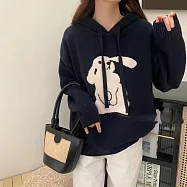 【MsMore】 連帽抽繩小兔子緹花毛衣韓版寬鬆長袖紅色過年好彩頭減齡針織衫中長上衣# 115400 FREE 黑色