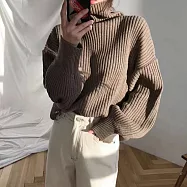 【MsMore】 高領毛衣寬鬆慵懶風加厚套頭外穿堆堆領針織衫長袖中長上衣 # 115467 FREE 咖色