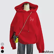 【MsMore】 內銀狐絨 本命年紅加絨連帽T超Q小兔寬鬆長袖保暖中長上衣 # 115469 M 紅色