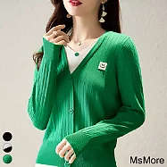 【MsMore】 假兩件拼接V領針織衫長袖百搭短版上衣# 115497 FREE 綠色