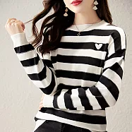 【MsMore】 寬鬆圓領長袖條紋針織T卹寬鬆短版上衣# 115498 FREE 白色