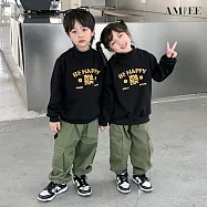 【AMIEE】平安喜樂加絨閤家親子裝(KDTQ-C22/KDTQ-T165) XXS 小孩黑色(110CM)