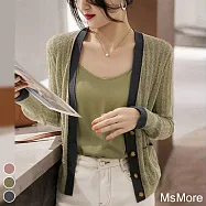 【MsMore】 經典V領針織小香絞花鏤空長袖短版外套上衣# 115637 FREE 綠色