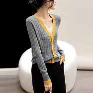 【MsMore】 經典V領針織小香絞花鏤空長袖短版外套上衣# 115637 FREE 藍色