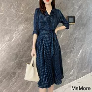 【MsMore】 波點醋酸連衣裙氣質高端大碼女裝# 112379 XL 藏青