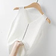 【MsMore】 冰絲吊帶背心女內搭無袖時尚燙鑽純色v領顯瘦修身短版上衣 # 116114 FREE 白色