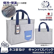 【Kusuguru Japan】日本眼鏡貓 午餐袋 保溫保冷(內層保溫鋁箔) NEKOZAWA貓澤系列 附贈造型別針 -灰色